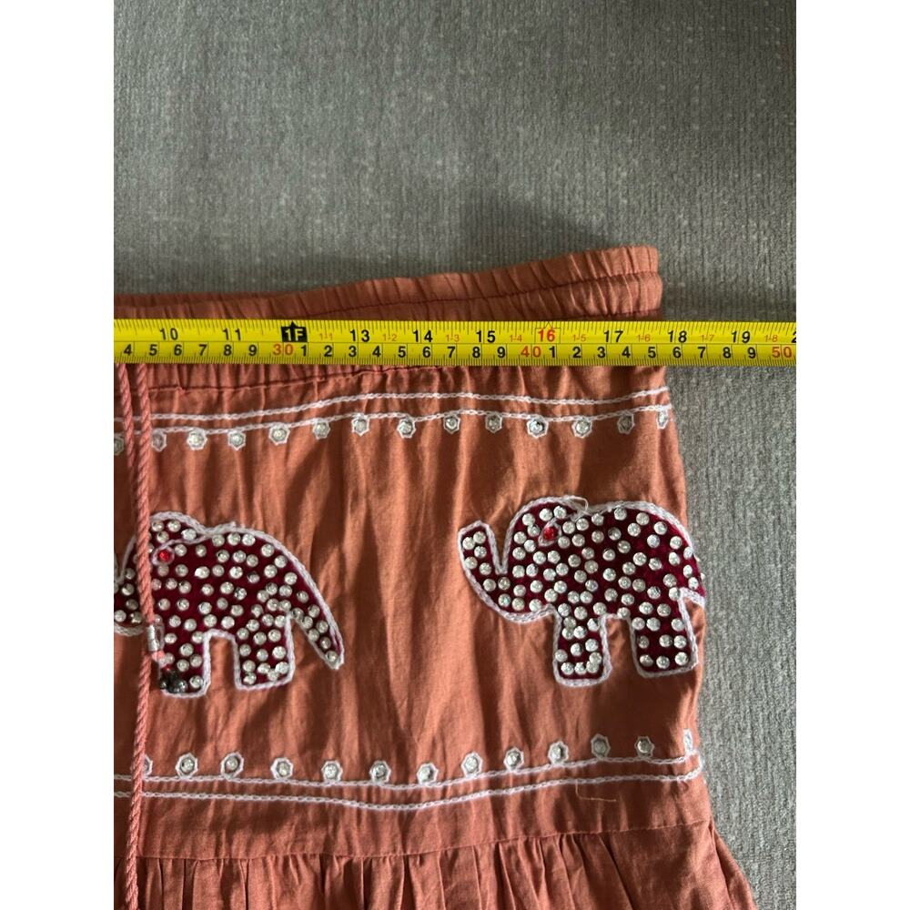Embellished Orange Embroidery Skirt L Boho Indie Elephant - Picture 5 of 9